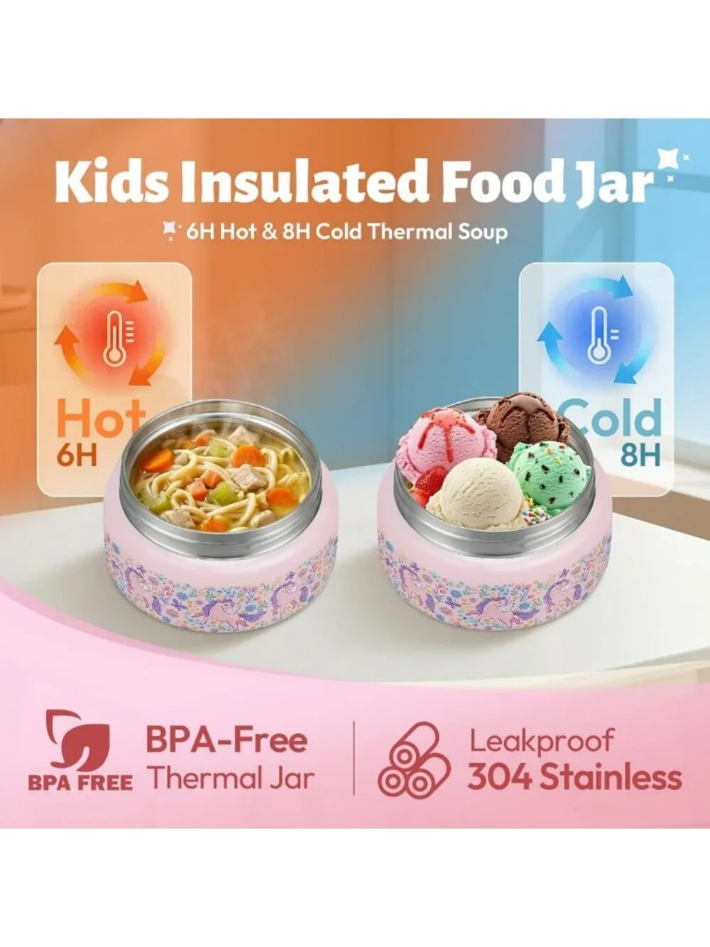 Insulated Kids Bento Lunch Box Set with Thermos, Water Bottle & Utensils - Pink